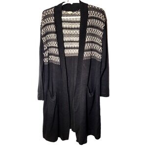 14th & Union Black Long‎ Cardigan/Duster Fair Isle Upper Pockets XL Boho Casual